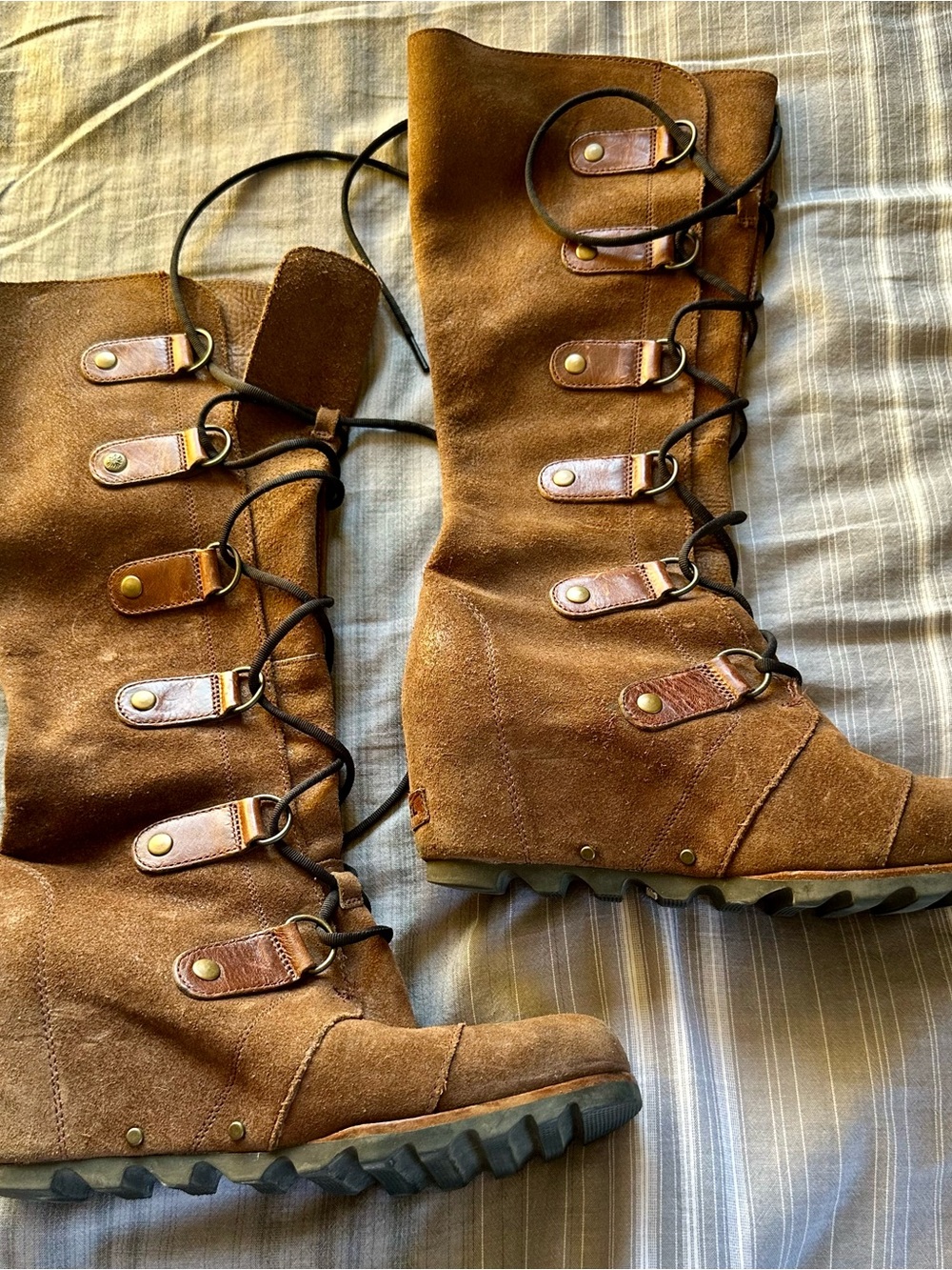 Sorel Brown Suede Lace-Up Wedge Boots